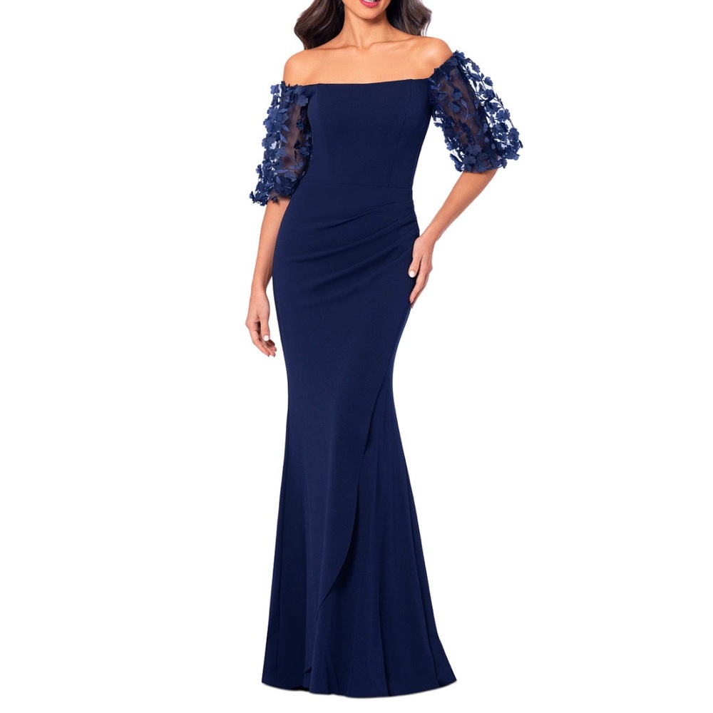 Elegant Navy Off-Shoulder Dress